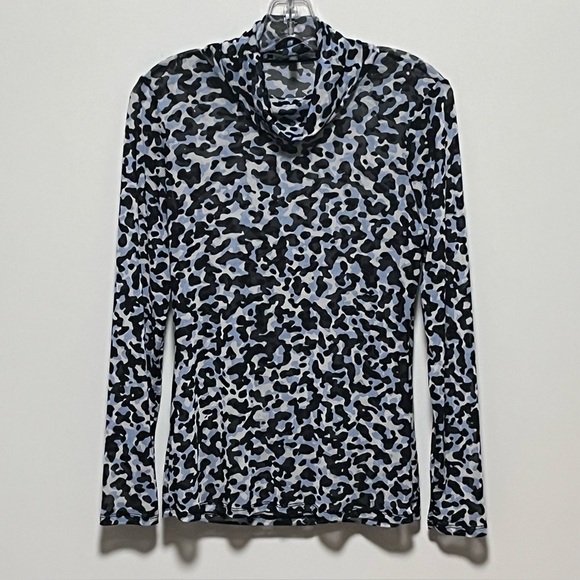 White House Black Market Chic blue Long Sleeve edgy sheer Mesh cowl Turtleneck - Picture 5 of 8